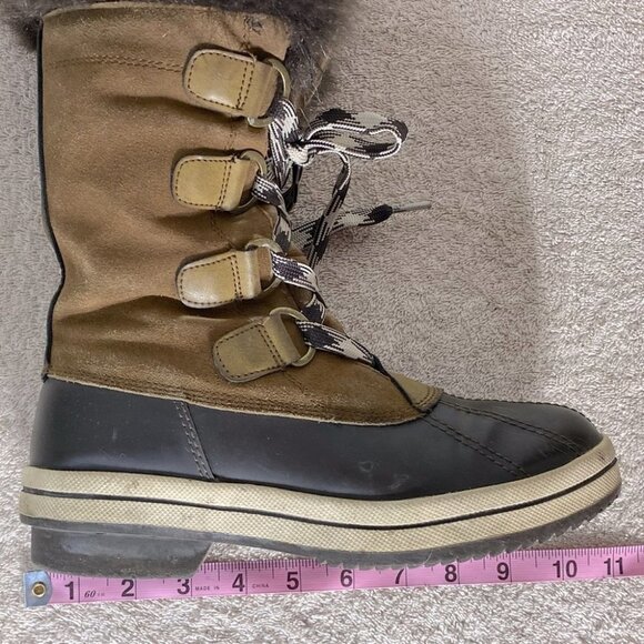 London Fog Tan Leather Duck Boot Snow Boots With Faux Fur 7 - Picture 6 of 14